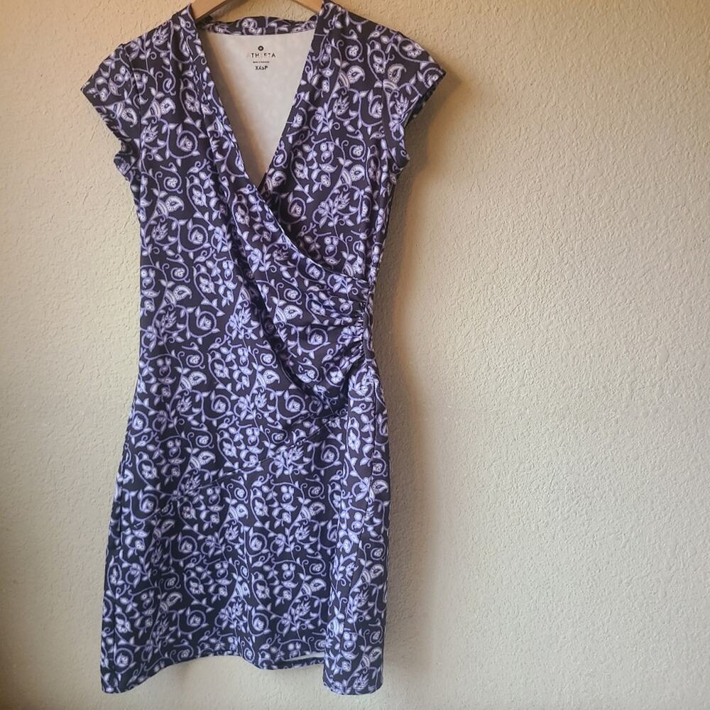 Athleta Blue and White Floral Mini Dress Women's Size XXSP